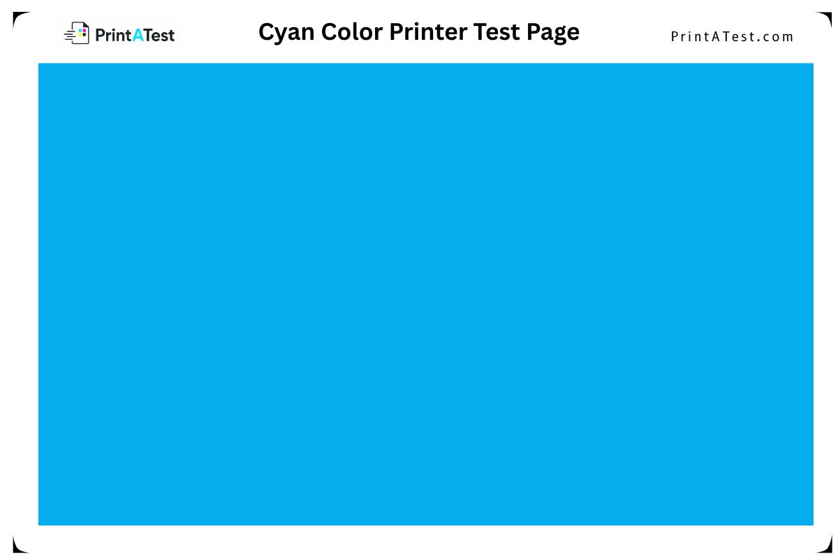 Solid cyan color printer test page preview for checking clogged inkjet printheads and verifying cyan ink cartridge levels.