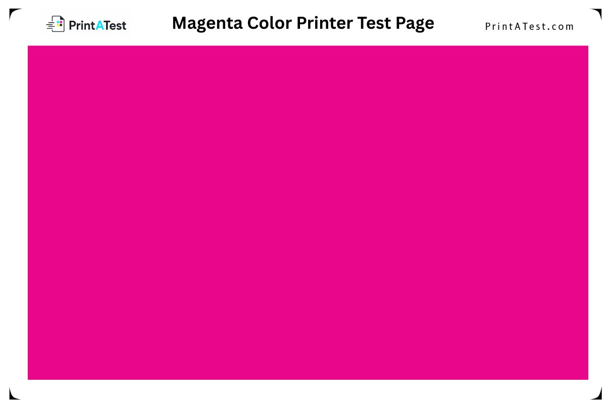 Solid magenta color printer test page preview for diagnosing magenta cartridge clogs and color saturation issues.